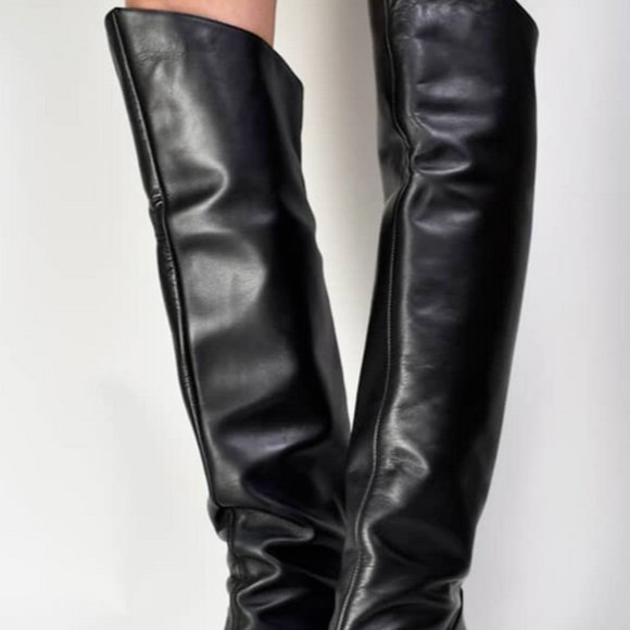20% OFF TIFFI Black Leather Italy Over the Knee Boots 40 EU - Picture 4 of 6